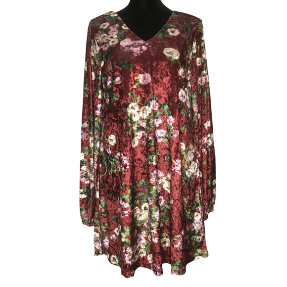 Loveriche Wine Mix Floral Velvet Dress - Size Medium - Picture 2 of 13